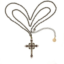 Load image into Gallery viewer, Agape - Mother Teresa Cross Necklace in Burnt Bronze and Bohemian Colored Chrystals. Adjustable Length 30&quot; to 33&quot;.
