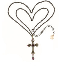 Load image into Gallery viewer, gape - St. Sandukht Cross Necklace in Burnt Bronze finish and Bohemian Colored Chrystals. Adjustable Length 24&quot; to 27&quot;
