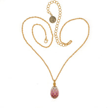 Load image into Gallery viewer, Imperial Treasures - Pink Scallops Small Egg Necklace . Gold Plate and Hand Enameled. Length 18&#39; Plus 4&quot; adjustable Chain.
