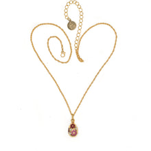 Load image into Gallery viewer, Imperial Treasures - Garden Bloom Small Egg Necklace in Gold Plate and Opaque Enamel in Maroon  Shades. Length 18&quot; to 21&quot;.
