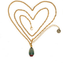 Load image into Gallery viewer, Imperial Treasures - Renewal Egg Long Necklace in Gold Plate and Enamel in Red and Green. Adjustable Length 30&quot; to 33&quot;
