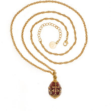 Load image into Gallery viewer, Imperial Treasures - Holy Cross Egg Long Necklace in Gold Plate and Translucent Vordan Red Color, Accented With Bohemian Crystals . Adjusted Length 30&quot; to 33&quot;.
