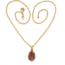 Load image into Gallery viewer, Imperial Treasures - Seeds of Love Egg Medium Necklace in Gold Plate and Enamel in Red and Translucent Blush Rose. Length 24&quot;
