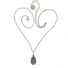 Load image into Gallery viewer, Imperial Treasures - Devotion Small Egg Necklace in Oxidized Silver Finish.  Adjustable Length 16&quot; to 19&quot;.
