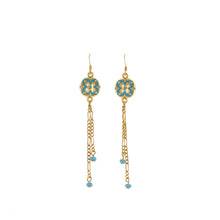 Load image into Gallery viewer, Cilicia - Long Drop French Wire Earrings in Gold Plate and Turquoise Enamel.
