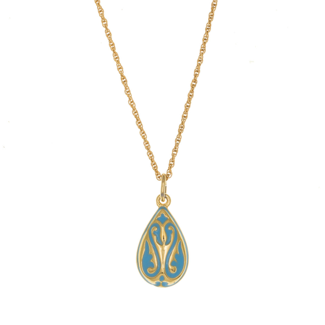 Cilicia - Teardrop Pendant Short Necklace in gold Plate and Turquoise Enamel.