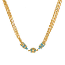 Load image into Gallery viewer, Cilicia - Multi Chain Short Necklace with Frontal Magnetic Closure. 24K Gold Plate and Turquoise Enamel. Length 17&quot;.
