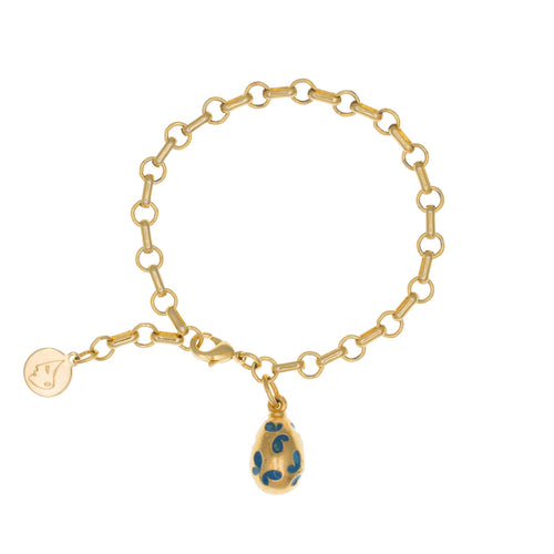 Imperial Treasures - Farfalla Small Egg Chain Bracelet in Gold Plate and Opaque Blue Enamel