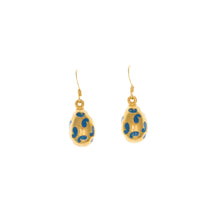 Load image into Gallery viewer, Imperial Treasures - Farfalla Small Egg French Wire Earrings , Gold Plated and Enameled in Opaque Blue

