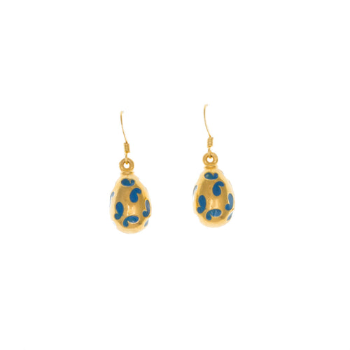 Imperial Treasures - Farfalla Small Egg French Wire Earrings , Gold Plated and Enameled in Opaque Blue