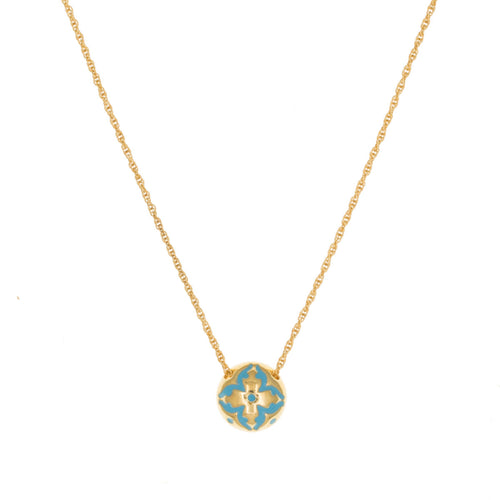 Cilicia - Slider Pendant Necklace in Gold Plate and Turquoise Enamel.