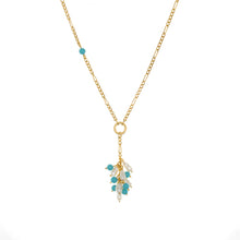 Load image into Gallery viewer, Delilah - Y Shape Necklace in gold plate and  cluster of turquoise and pearl beads.
