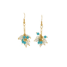 Load image into Gallery viewer, Delilah - French Wire Drop Earrings  in gold plate and cluster of turquoise and pearl beads
