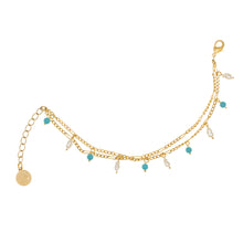 Load image into Gallery viewer, Delilah - Double Row Bracelet in gold and turquoise and pearl small drops.
