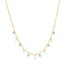 Load image into Gallery viewer, Delilah - Short Necklace in gold plate and turquoise and pearl small drops.
