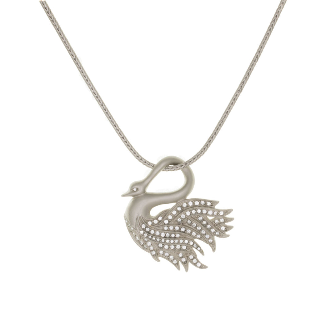 Everlasting Love - Swan slider short necklace  in mat platinum and Bohemian crystals in diamond color.