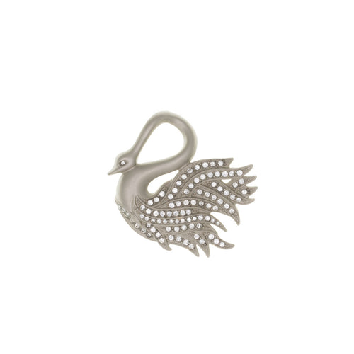 Everlasting Love - Swan Pin in mat platinum finish with Bohemian crystal pave in diamond color.