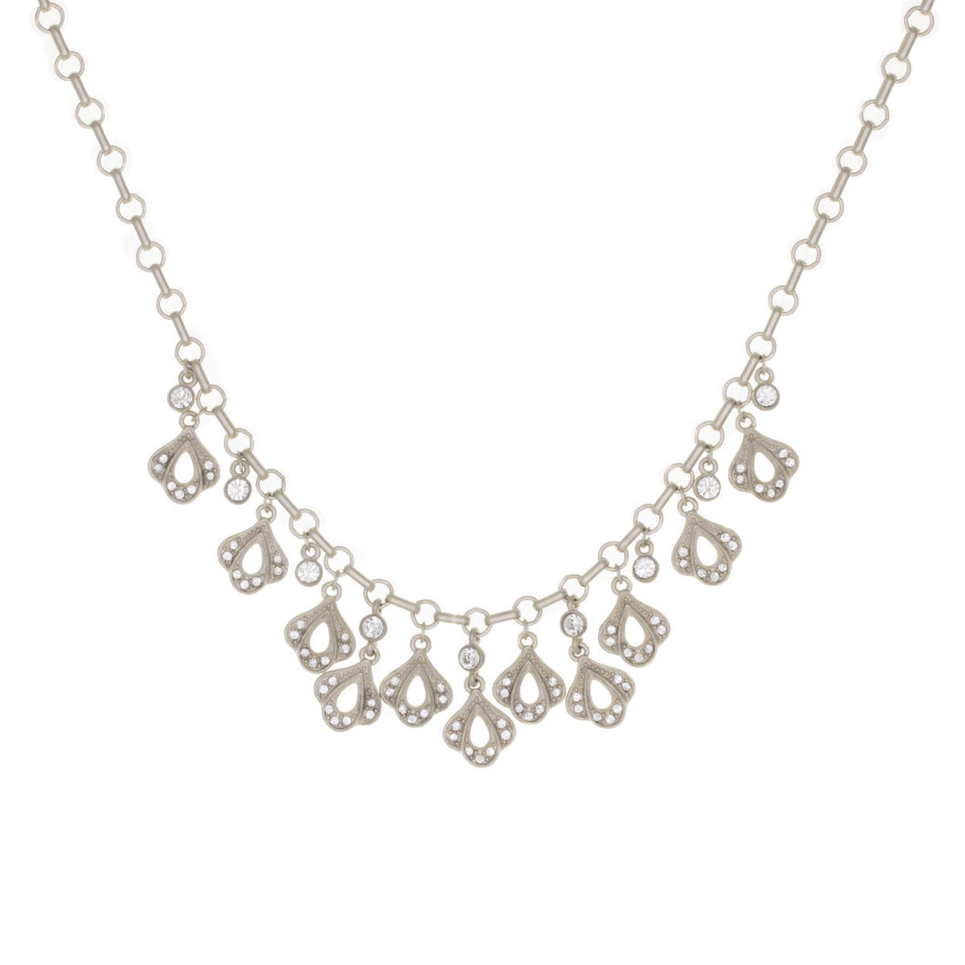Everlasting Love - Multi Drop Short Necklace in mat platinum finish with Bohemian crystals in diamond color.