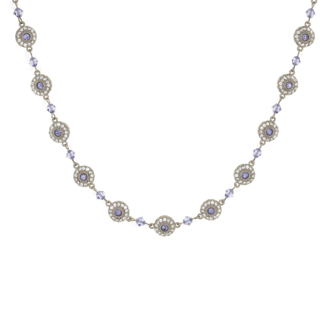 Everlasting Love - Choker Necklace in imitation platinum plating with Bohemian crystals in diamond and tanzanite colors. Adjustable length 13