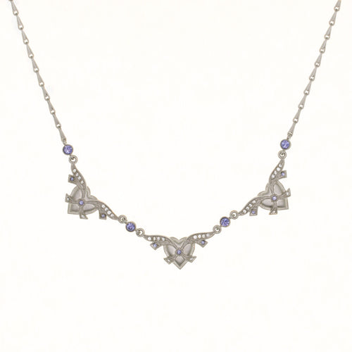 Everlasting Love - Triple Heart Collar Necklace with Bohemian crystals in diamond and tanzanite colors.