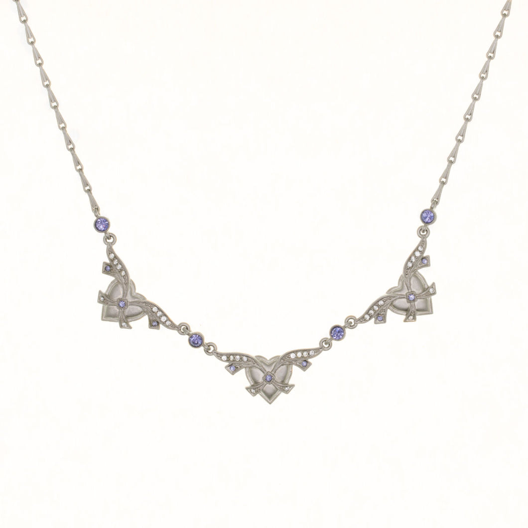 Everlasting Love - Triple Heart Collar Necklace with Bohemian crystals in diamond and tanzanite colors.