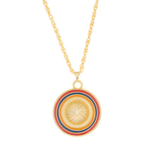 Load image into Gallery viewer, Armenia - Coat of Arms Long Necklace. Back Side - Eternity Symbol and Tricolor Flag in Gold Plate and Enamel.
