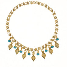 Load image into Gallery viewer, Urartu - Turquoise Multi Drop Statement Short Necklace in 24K Gold Plate and Natural Composite Turquoise. Length 16.5&quot;. Made in the USA
