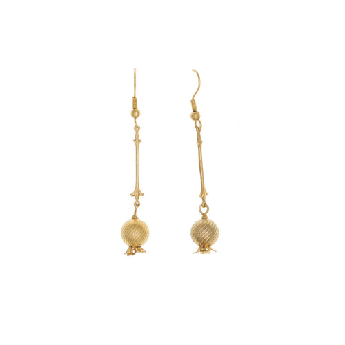Golden Pomegranates  - French Wire Long Drop Earrings, Gold Plated
