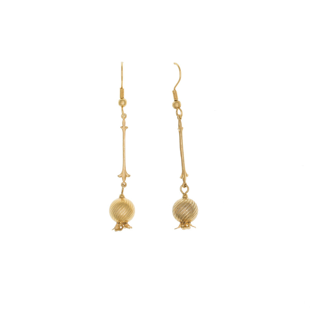 Golden Pomegranates  - French Wire Long Drop Earrings, Gold Plated
