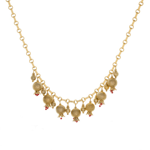 Golden Pomegranate - Multi Drop Short Necklace, Gold Plated