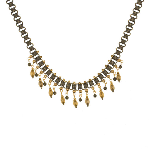 Tamar - Two Tone Multi Drop Collar/ Choker Necklace in Gold and Burnish Bronze Finishes.