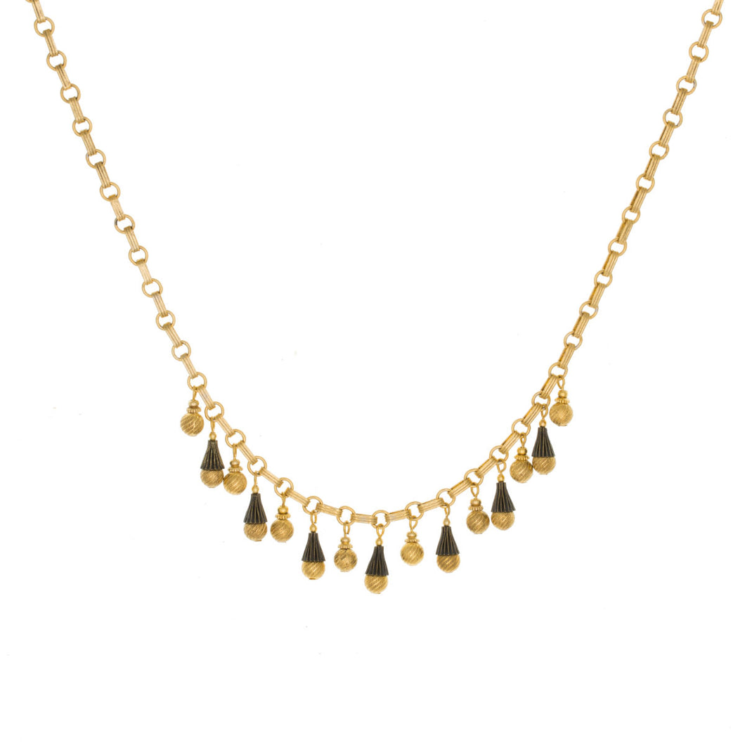 Tamar - Two-Tone Multi Drop Short Necklace  in  Gold and Burnt Bronze Finishes.