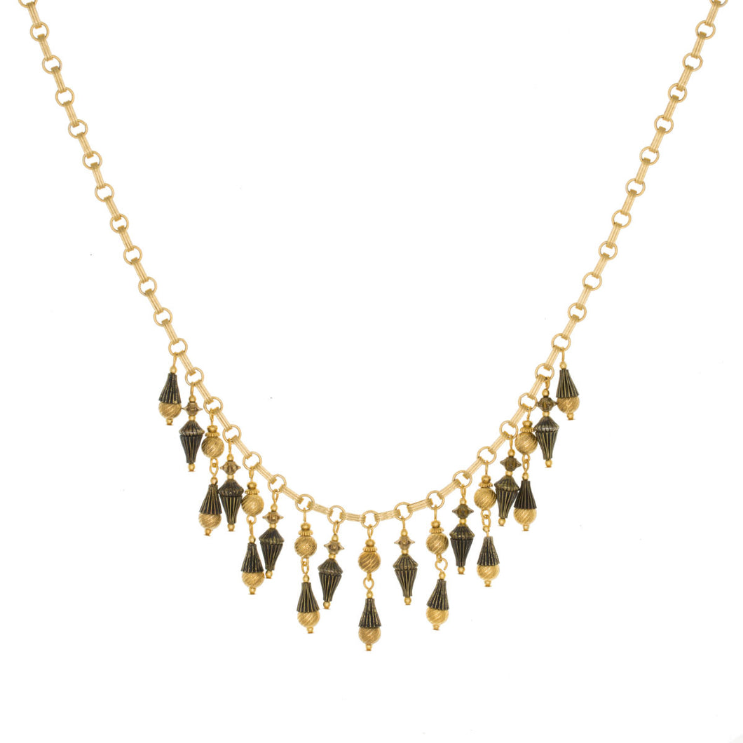 Tamar - Two-Tone Multi Drop Short Necklace in Gold and Burnt Bronze Finishes.
