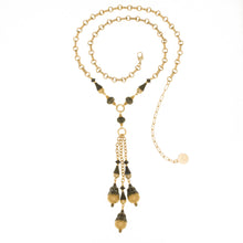 Load image into Gallery viewer, Tamar - Two Tone Multi Drop Y Shape  Necklace in Antique Gold and Burnished Brass
