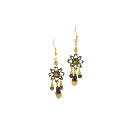 Tamar - Two Tone Floral Small Chandelier Earrings in Antique Gold and Burnish Bronze