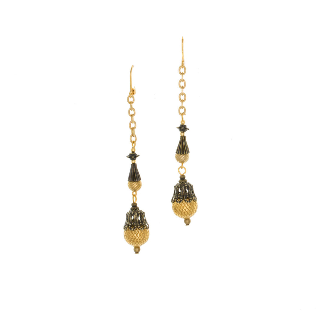 Tamar - Two-Tone Long Drop Earrings  in Gold and Burnt Bronze Finishes.