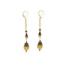 Load image into Gallery viewer, Tamar - Two-Tone Long Drop Earrings in Gold and Burnt Bronze Finishes.
