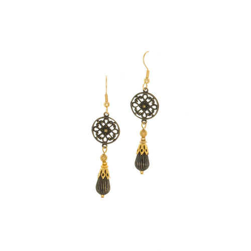 Tamar - Two Tone French Wire Drop Earrings in antique Gold and Burnished Bronze