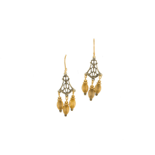 Tamar - Two Tone Lever Back Small Chandelier Earrings in Antique Gold and Burnish Bronze