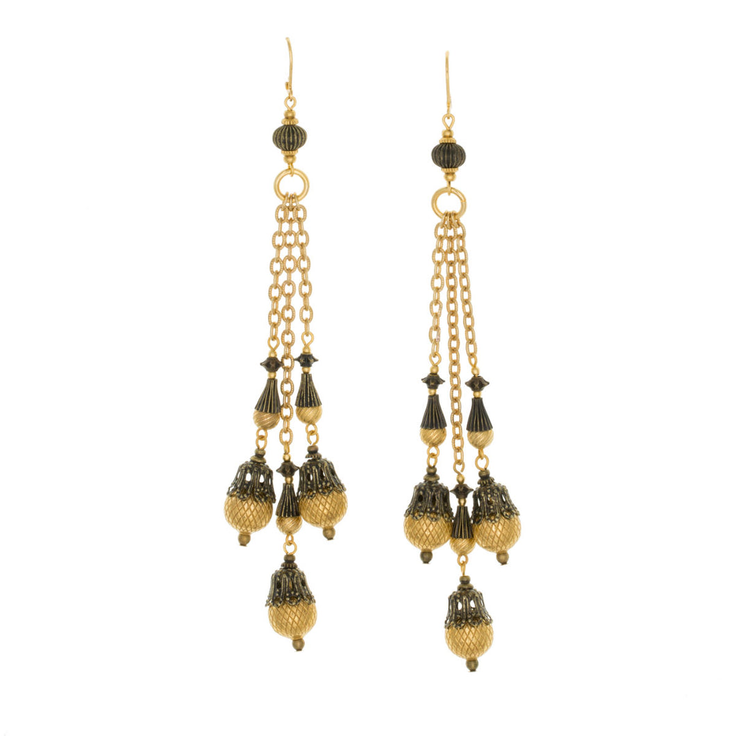 Tamar - Two Tone Multi Drop Shoulder Duster Earrings in Antique Gold and Burnised Bronze