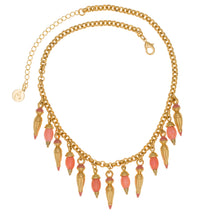 Load image into Gallery viewer, Urartu - Muti Drop Short Necklace in 24K Gold Plate and Natural Corals in Salmon Pink. Adjustable Length 17&quot; to 20&quot;.
