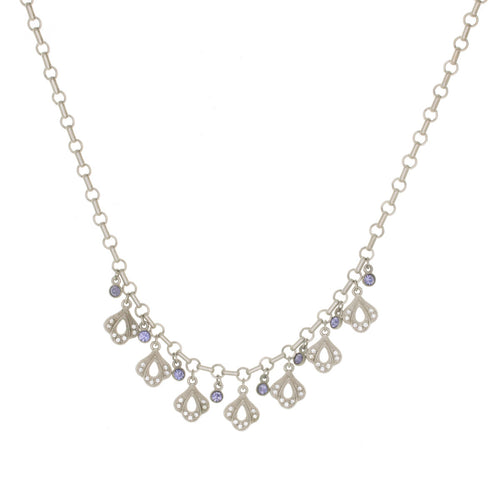 Everlasting Love - Multi-Drop Short Necklace in Bohemian Crystals in Diamond and Tanzanite Colors.