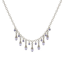 Load image into Gallery viewer, Everlasting Love - Multi Drop Short Necklace in mat platinum finish and Bohemian crystals in diamond and tanzanite colors.
