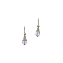 Load image into Gallery viewer, Everlasting Love - Hoop Drop Earrings in mat platinum finish and Bohemian crystals in tanzanite color.
