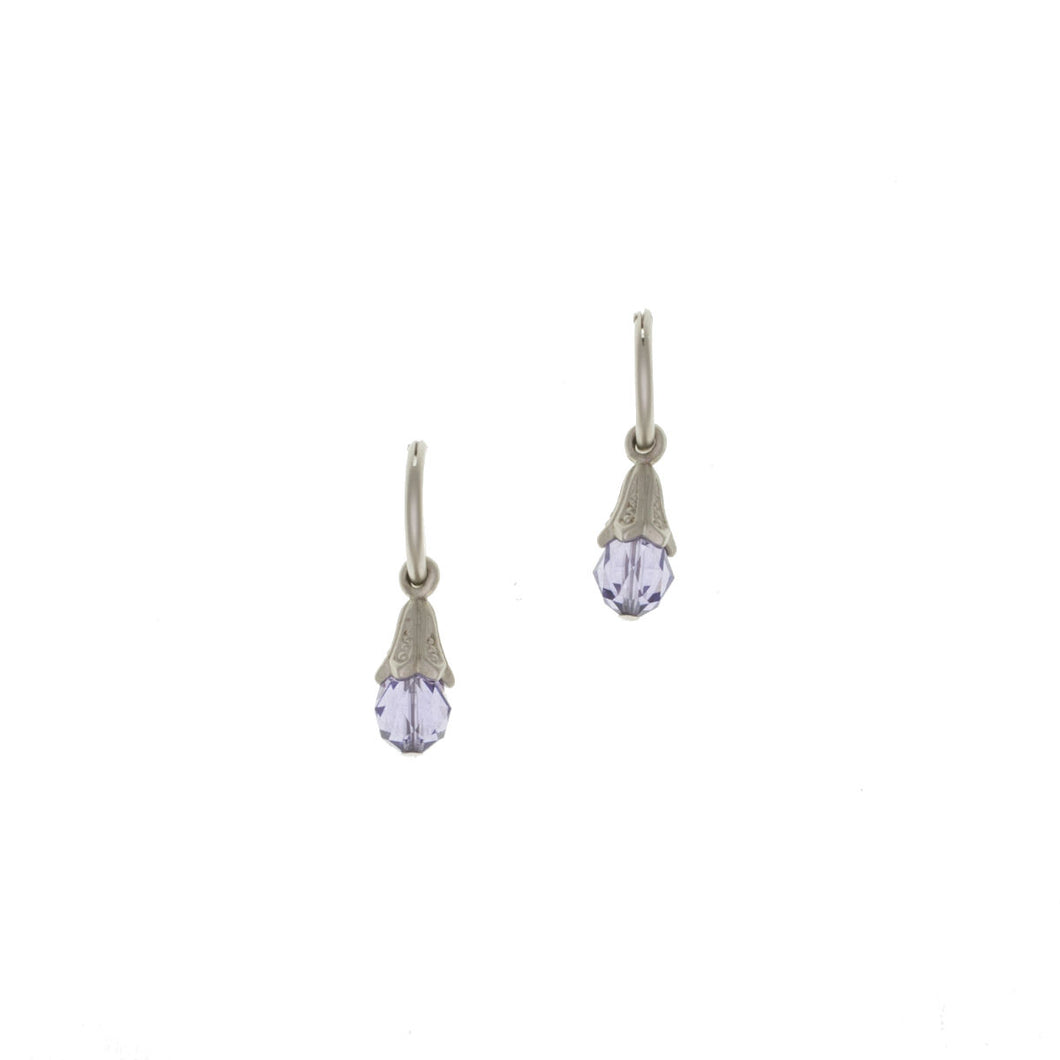 Everlasting Love - Hoop Drop Earrings in mat platinum finish and Bohemian crystals in tanzanite color.