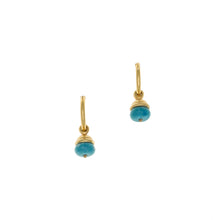 Load image into Gallery viewer, Urartu - Turquoise and Gold Small Hoop Drop Earrings in Gold Plate and Natural Composite turquoise.Made in the USA
