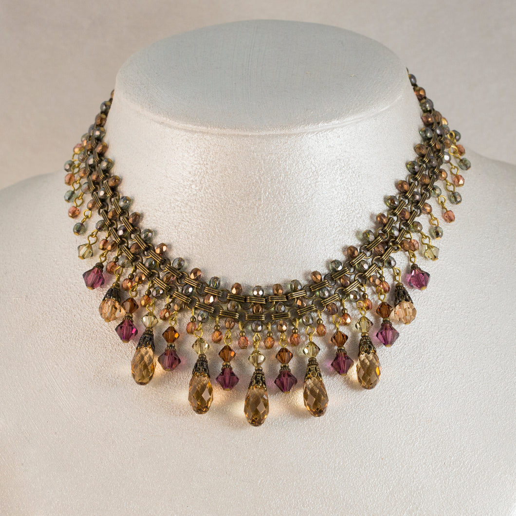 All That Jazz - Crystal Multi Drop Collar Necklace in  Chamagne, Topaz, Amethyst and Olivine 