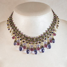 Load image into Gallery viewer, All That Jazz - Crystal Multi Drop Collar Necklace in Tanzanite, Amethyst, Champagne and Olivine
