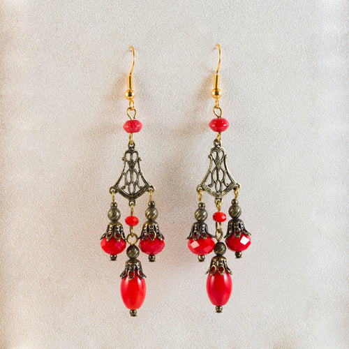 All That Jazz - Art Deco Chandelier Earrings in Red Natural Coral and  Crystals