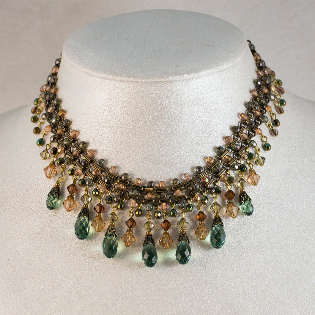 All That Jazz - Crystal Multi Drop Collar Necklace in Erinite, Champagne and Topaz